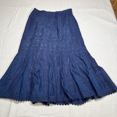 Coldwater Creek Cotton Eyelet Lace Skirt 4 Small Peasant Boho Cottage Core Blue