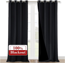 NICETOWN Extra Long Truly Blackout Drapes for Hall and Villa, 52-inch Black