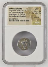 Roman Empire - Augustus - BC 27-14 AD - Silver Denarius - NGC  Ch F - RIC:207