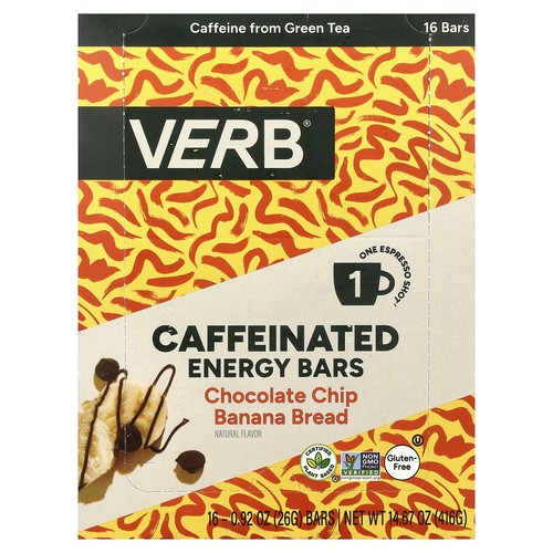 Caffeinated Energy Bars, Chocolate Chip Banana Bread, 16 Bars, 0.92 oz (26 g)