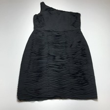 Ann Taylor Dress Womens 10 One Shoulder Ruffle Textured Cocktail Party Black