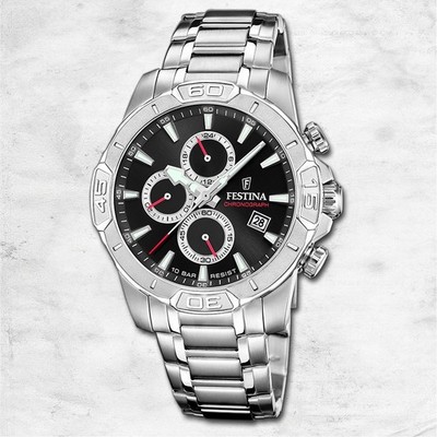 Festina Herrenuhr Timeless Chronograph Armbanduhr Edelstahl silber UF20704/6
