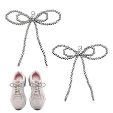 2 Pcs Pearl Bow Shoe Charm Double Bowknot Shoe Decoration, Silver Tone