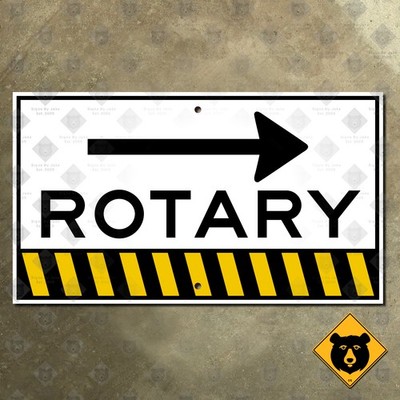 Massachusetts rotary warning road sign traffic circle roundabout stripes 21x12