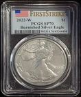 2022 W Burnished $1 Dollar American Silver Eagle PCGS SP70 FS Flag Label