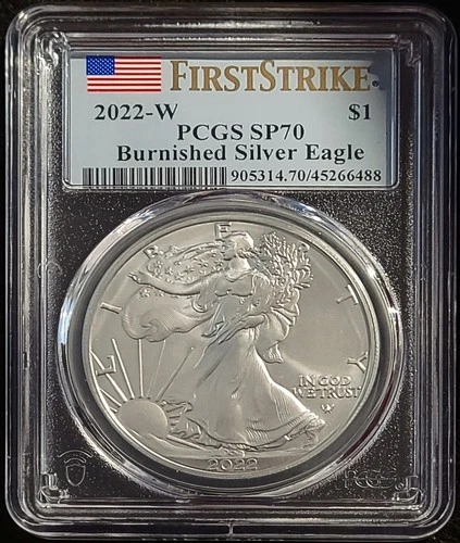 2022 W Burnished $1 Dollar American Silver Eagle PCGS SP70 FS Flag Label