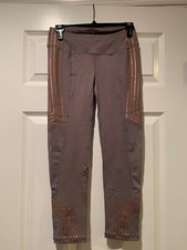 Ivy Sky Dancewear Taupe Cropped Leggings With Rose Gold Stripes Adult Small