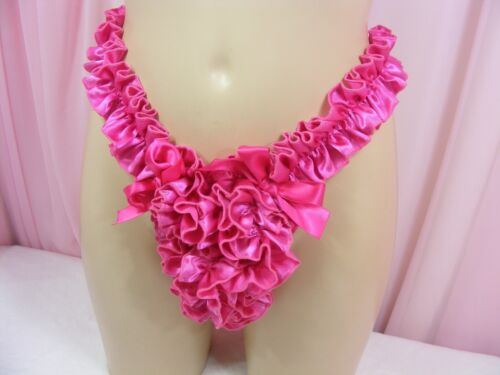 sissy frilly cerise panties tanga g string mens lingerie thong knicker all sizes - Picture 3 of 4