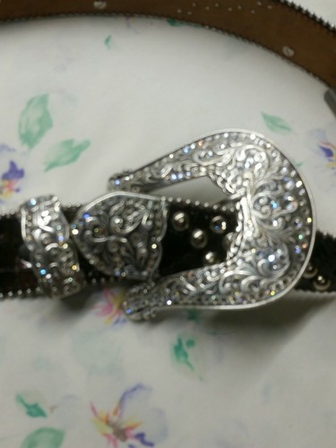 Justin Palazzo Barock Leder Western braun Kroko Gürtel Strass Nieten Gr. 30 - Bild 4 von 8