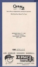 MLB BASEBALL 1980 LOS ANGELES DODGERS OVERSIZE schedule KPMC MINNER REALTY, INC