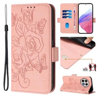 For OnePlus 13R / Ace 5 Pro 5G Embossed Rose RFID Anti-Theft Leather Phone Case