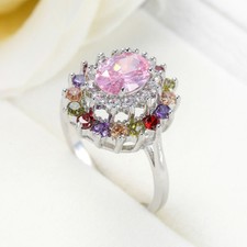 Mona Lisa Natural Multi Amethyst Pink Topaz Morganite Gems Silver Ring Size 6-10