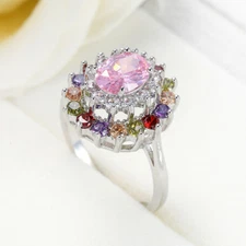 Mona Lisa Natural Multi Amethyst Pink Topaz Morganite Gems Silver Ring Size 6-10