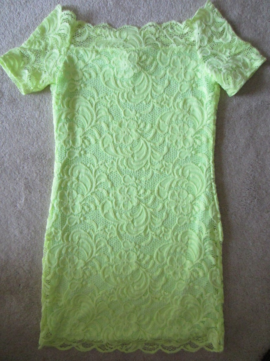 h and m green lace dress WOMENS H&M DIVIDED GREEN LACE OFF THE SHOULDER SEXY STRETCH DRESS Size 8 US  NWT