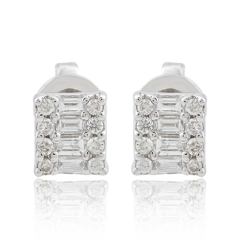 0.20 Ct Baguette Round Cut Diamond Stud Earrings 10k White Gold Gift for Mother