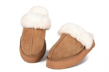 Parfeying Damen Hausschuhe aus Lammfell rutschfest modische Plateau Pantoffeln