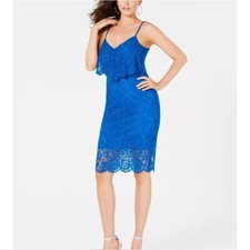 Guess Womens 12 Ocean Blue Lace V Neck Overlay Mini Dress NWT AT16