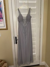 Sue Wong Silk Evening Dress Sz 6 fits 4 Wedding Party Gray Grey Beaded Crystal H