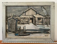 Vintage Mid Century Modern Abstract Landscape Ranch Farm Scene Naomi Yergin