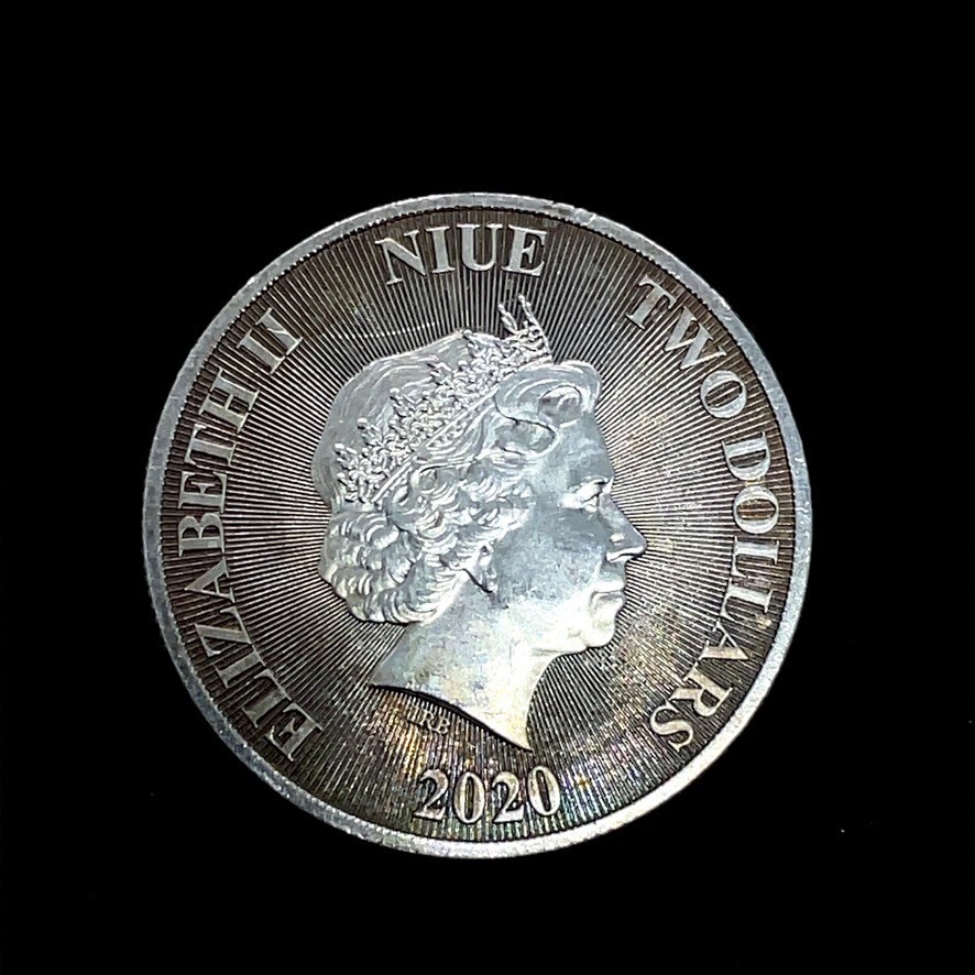 NIUE $2 TRUTH COIN 1 OZ SILVER ROARING LION TONED COIN .9999 FINE