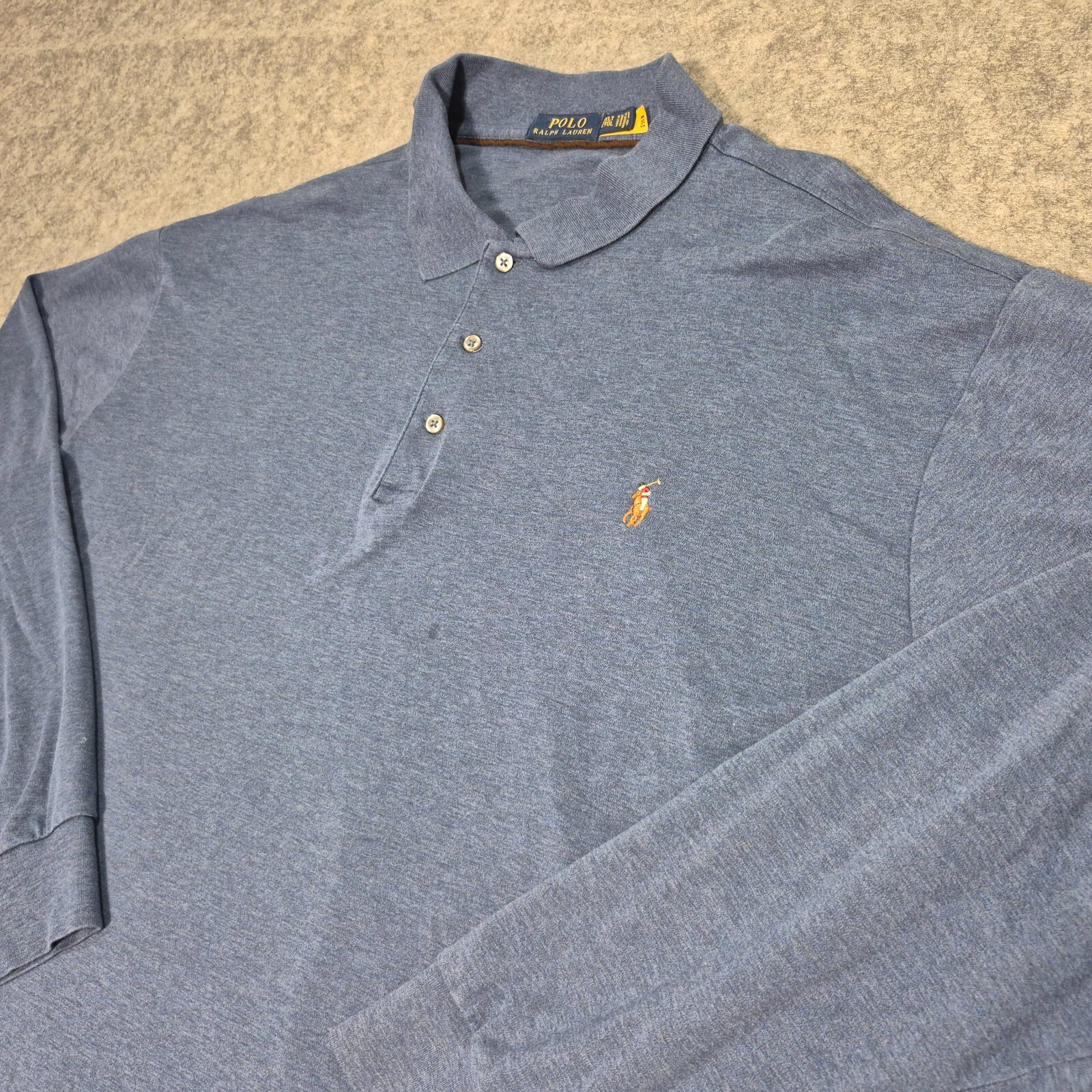 Polo Ralph Lauren camicia uomo 2XLT blu alta manica lunga golf cotone carne pony