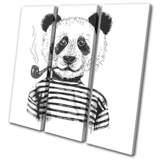 Hipster Animals Panda Bear Pipe Vintage TREBLE CANVAS WALL ART Picture Print