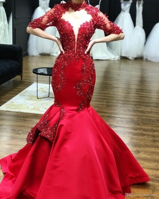 red lace evening gown
