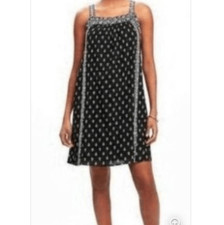 Old Navy -1208 NWT black printed smocked back embroidered shift dress Size Large