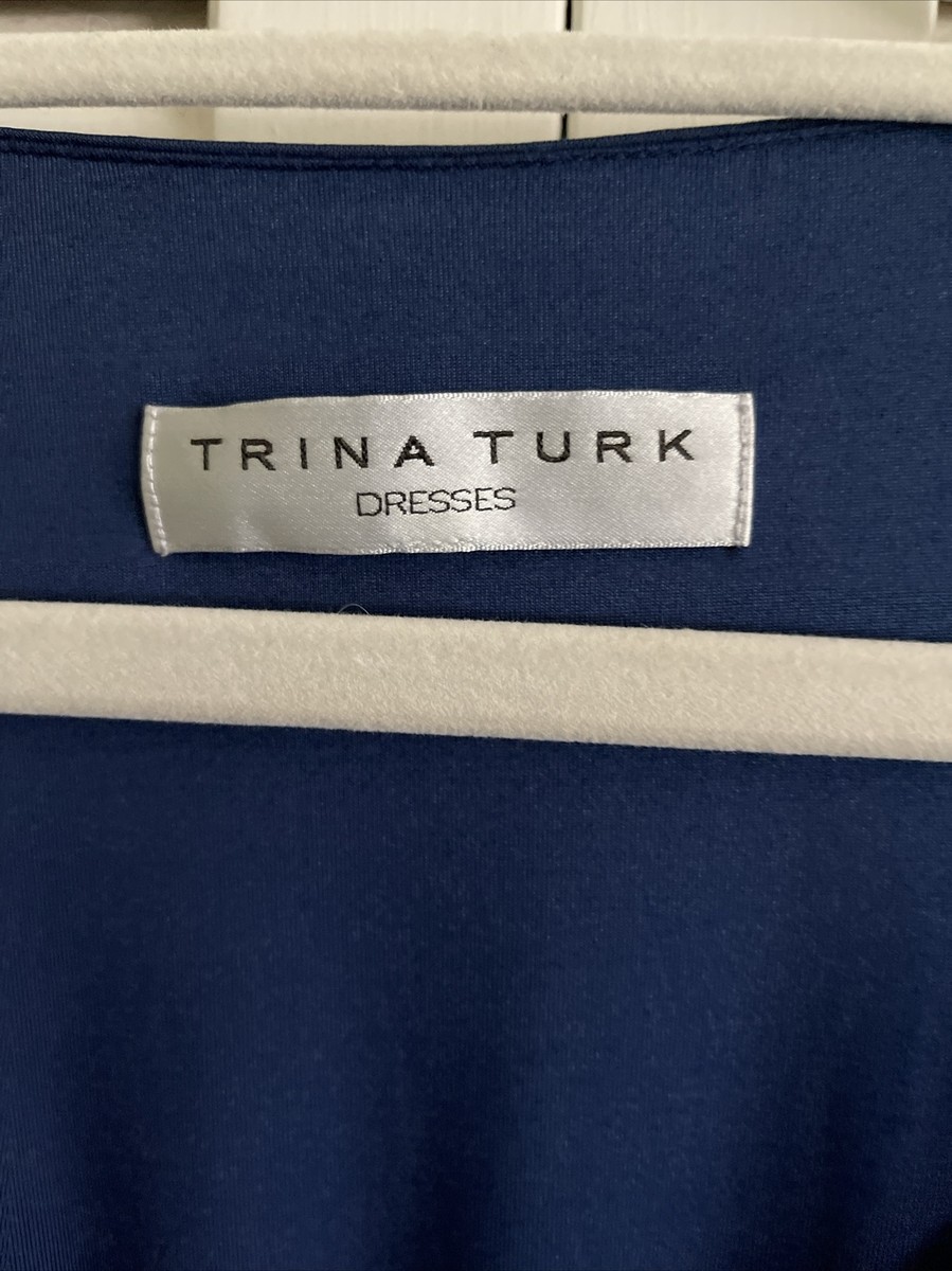 Trina Turk Dress Womens 6 Blue Jersey V Neck Twist Front Elastic Waist Cocktail Trina Turk Dress Womens 6 Blue Jersey V Neck Twist Front Elastic Waist Cocktail