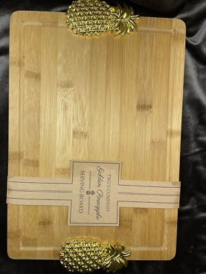 Two's Company Golden Pineapple Bamboo Serving Board 13x9'' charcuterie Host gift