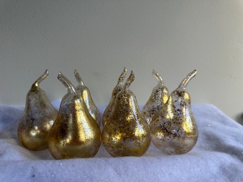 Glass Handblown Gold Leaf Pear Tabletop Display Figurine Sculpture Holiday Gilt - Picture 5 of 5
