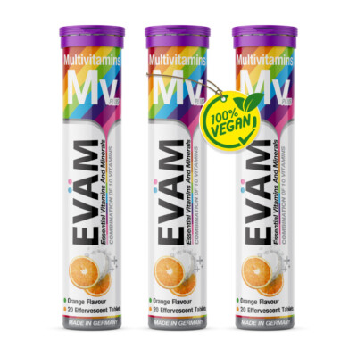 Multivitamin Brausetabletten EVÄM Vegan Orange 3x 20 Stück Hergestellt in DE