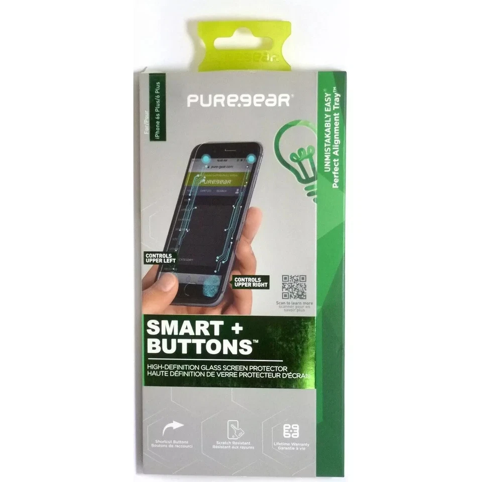 New PureGear Smart+Buttons Glass Screen Protector Apple iPhone 6+ 6s+ 7+ 8+ Plus - Image 2 of 4
