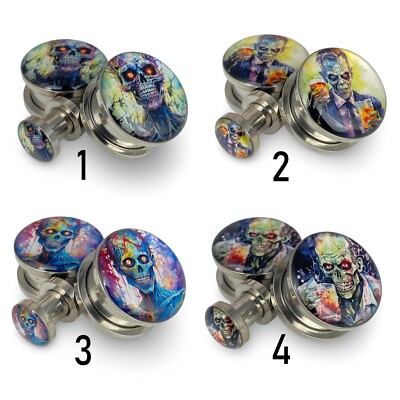 Pair of Zombie Picture Plugs (MTO-076) gauges 14g thru 1 inch