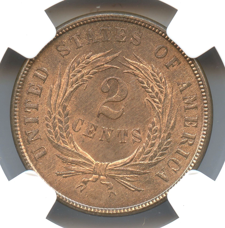 1864 Large Motto Shield Two Cents, NGC MS66 RB, CAC Approved! - Image 2 of 3