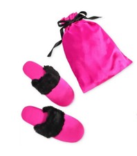 INC Faux-Fur-Trim Slide Slippers Fuchsia Pink Size S 7000144