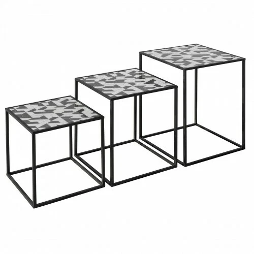 Nest of 3 Tables Geometric Design Acrylic Top Black and