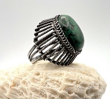 Vintage Israel Design Eilat Chrysocolla  Sterling Silver Adjustable Ring Size 8