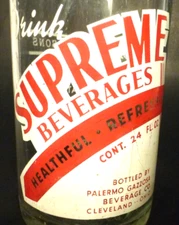 vintage ACL Soda Pop Bottle:   SUPREME of CLEVELAND, OHIO - 24 oz - STYLE #2