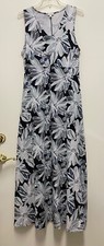TALBOTS MAXI DRESS-Black/Gray Cotton/Modal Knit Empire Sleeveless, Floral, Large
