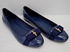 TORY BURCH $250 Trudy navy blue patent grosgrain bow ballet smoking flats 7.5