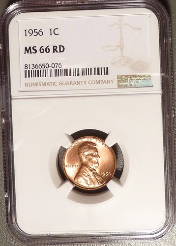 1956-P Lincoln Cent NGC graded MS66 RD, Very Lustrous, Blazing Red