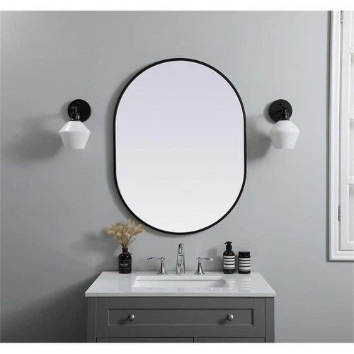 Elegant Decor Asha 27x36" Oval Modern MDF Wood/Iron Mirror in Black - Picture 2 of 11