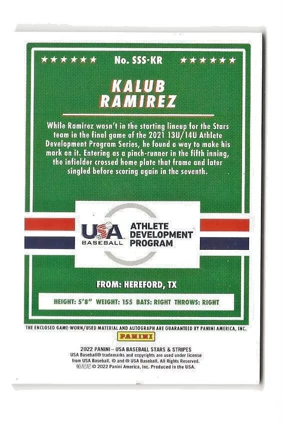 2022 game used auto kalub ramirez RC 163/399 team usa #SSS-KR