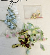 VTG Silk  Satin Ribbon Roses Flower Appliques Swirl Mix of Colors LOT of 46