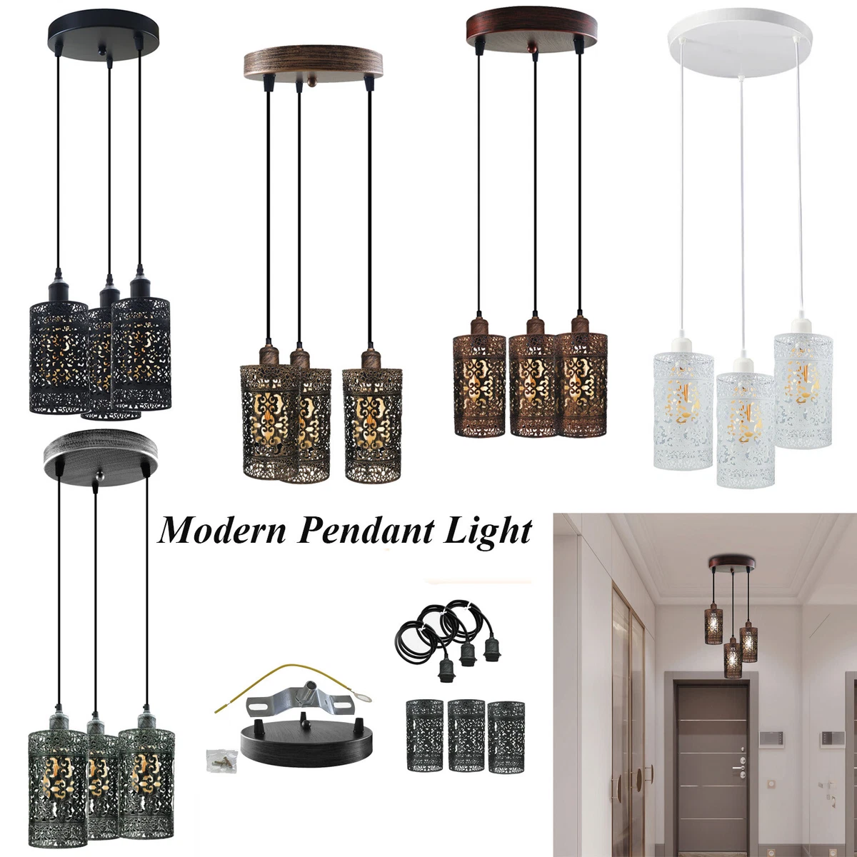Vintage Industrial Ceiling Lights Modern Pendant Light Retro Metal Cage Lamp Fit