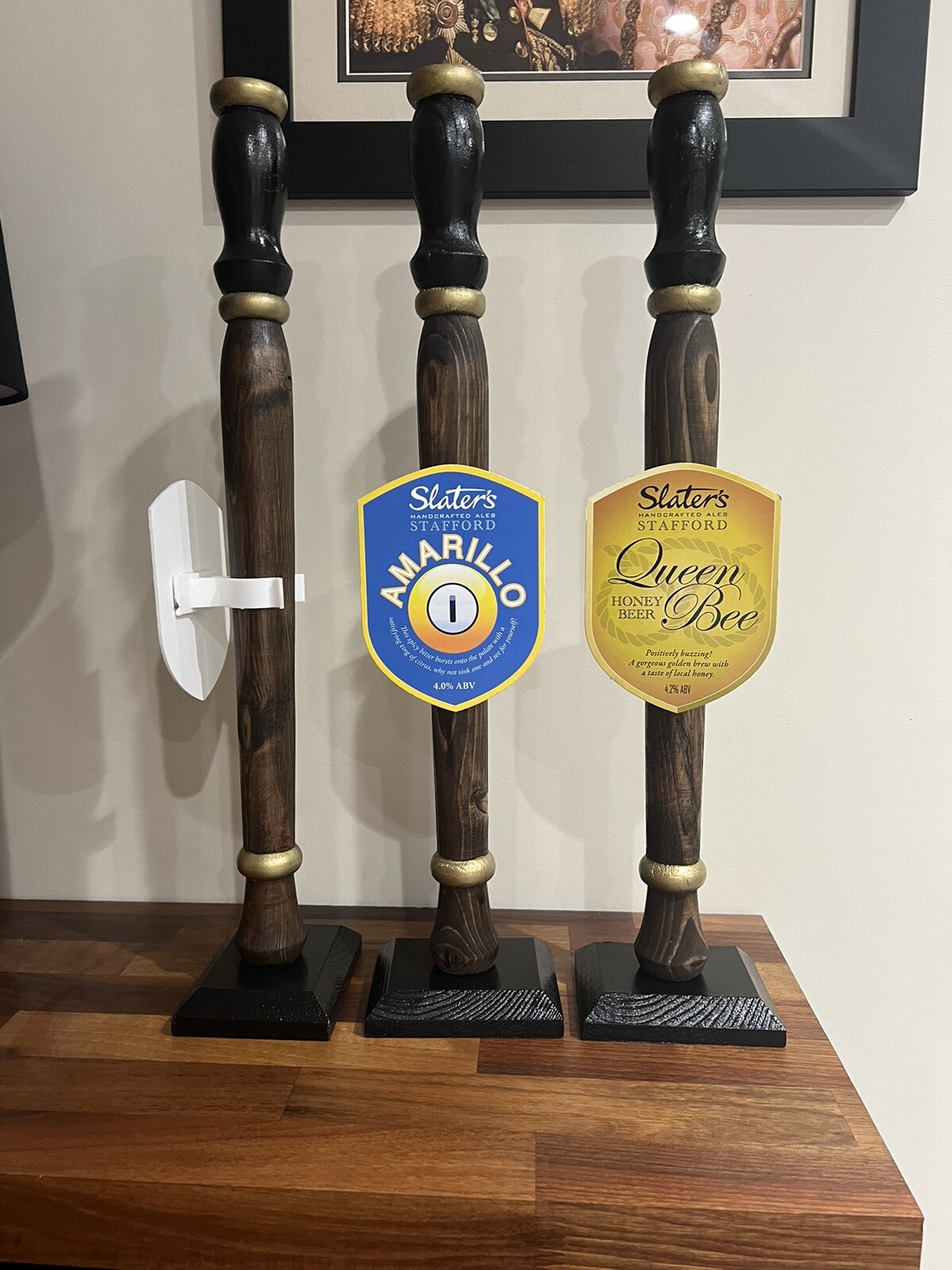 3 X Dummy Wooden BEER PUMPS with GENUINE REAL ALE BADGE. ManCave Home