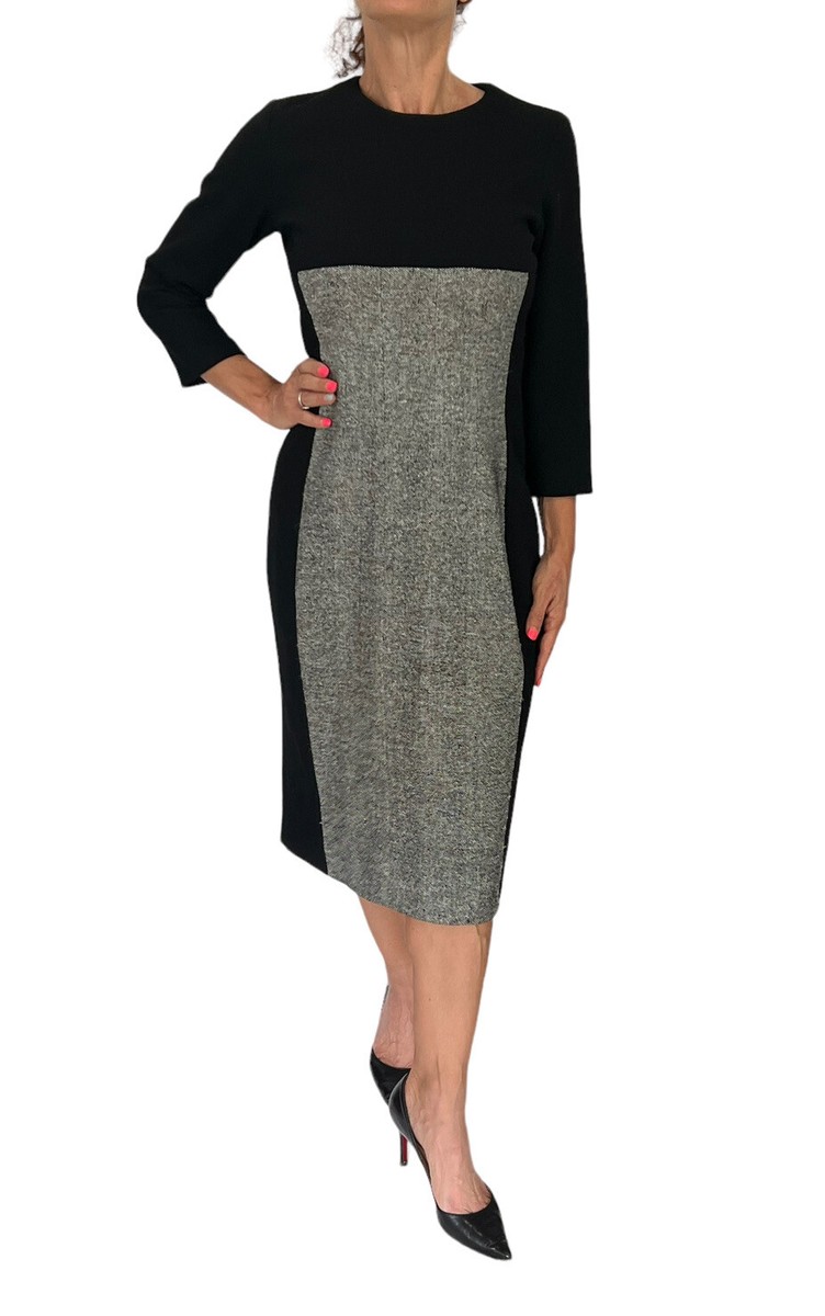 MICHAEL KORS Italy $1290 Black Gray Tweed Wool 3/4 Sleeve Sheath