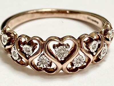 “9ct Rose Gold Diamonds Entwined Hearts Dress /Engagement Ring”