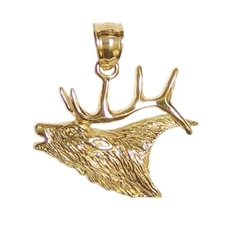 New 14k Yellow Gold Elk Deer Pendant